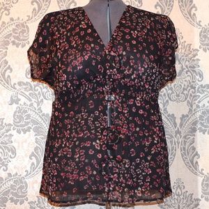 Black Red Cream Smocked Babydoll Empire V Neck Top